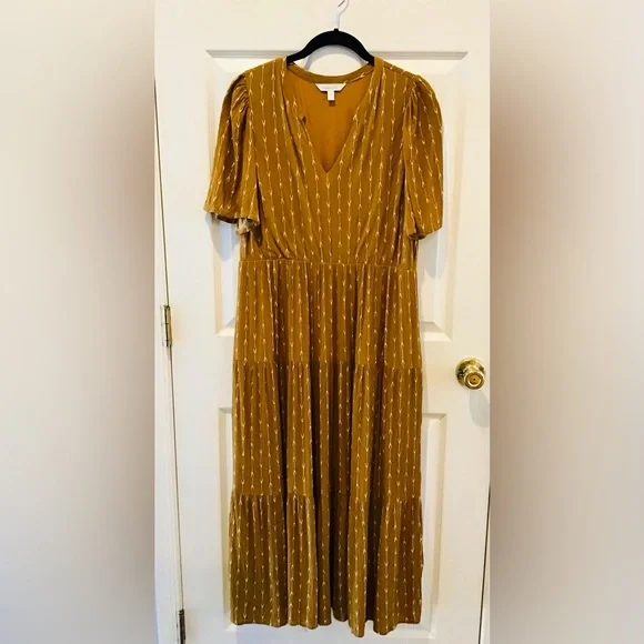 Garnet Hill Gold Maxi Dress Loose Flowy Fit Boho Short Sleeve Woman Size Medium - Picture 8 of 10